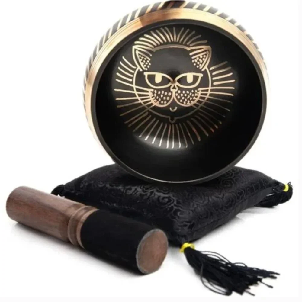 Tibetan Singing bowl Set - Easy To Play Cat Design Meditation Mindful 7 Sound